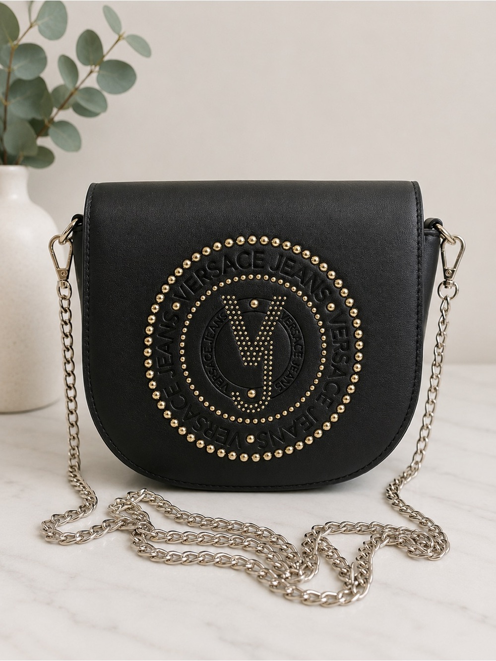 Versace Jeans Collection Black Studded Crossbody Bag